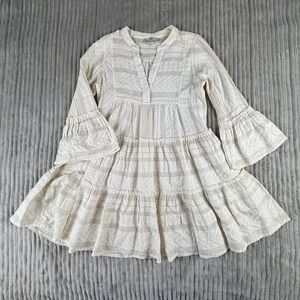 Devotion Twins Mini Dress Womens XS Cream Ecru Bell Sleeve Tiered Ella